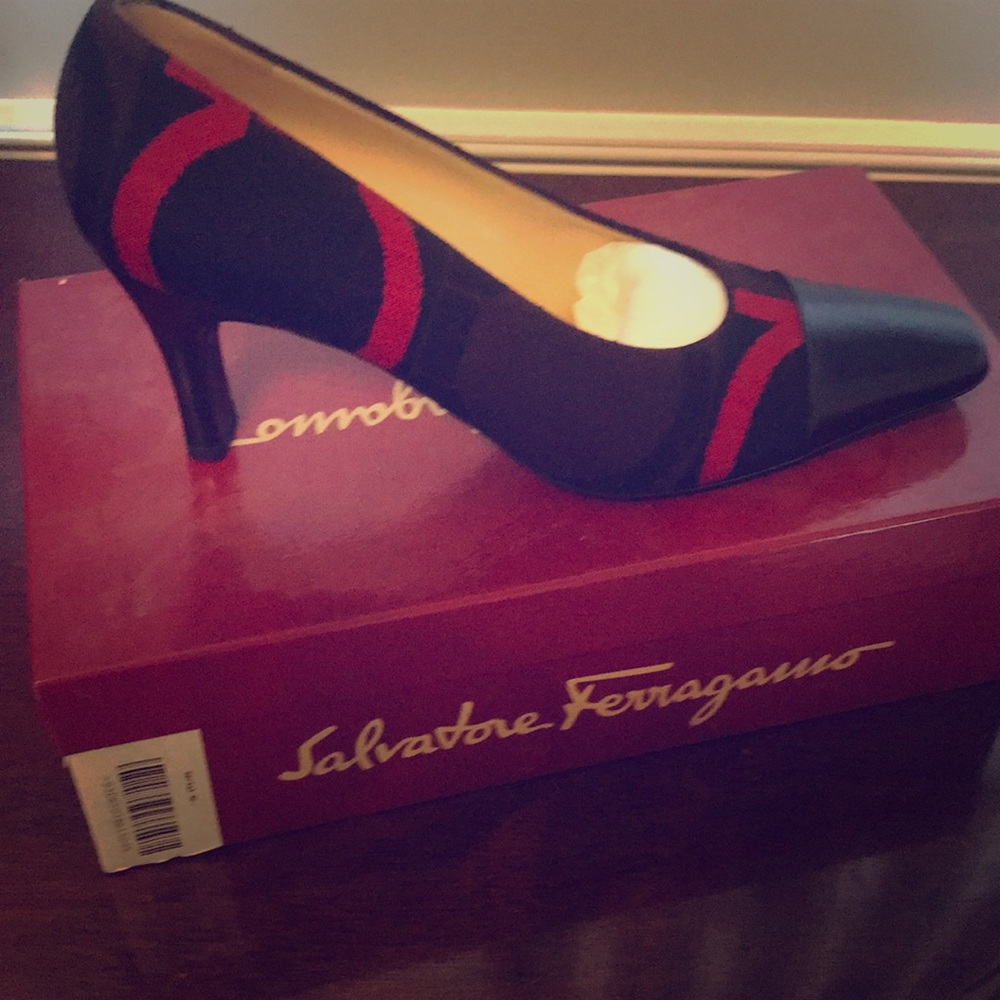 Ferragamo black brown and red logo worn once.